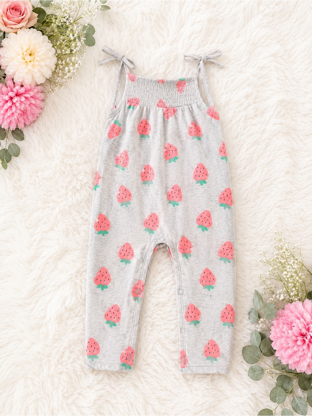 Carter's Gray Romper with Pink Strawberry Print